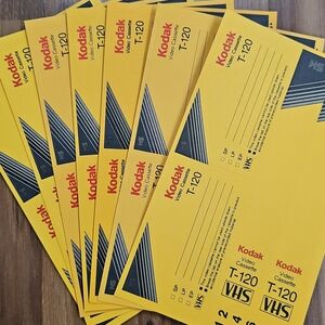 Kodak T-120 VHS Tape Labels in Yellow and Black, Set Of 7